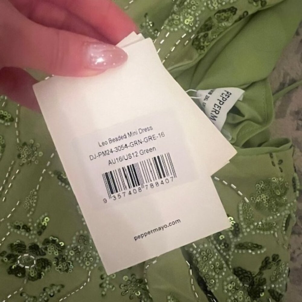 Peppermayo Lime Green Beaded Mini Halter Dress - Picture 5 of 5